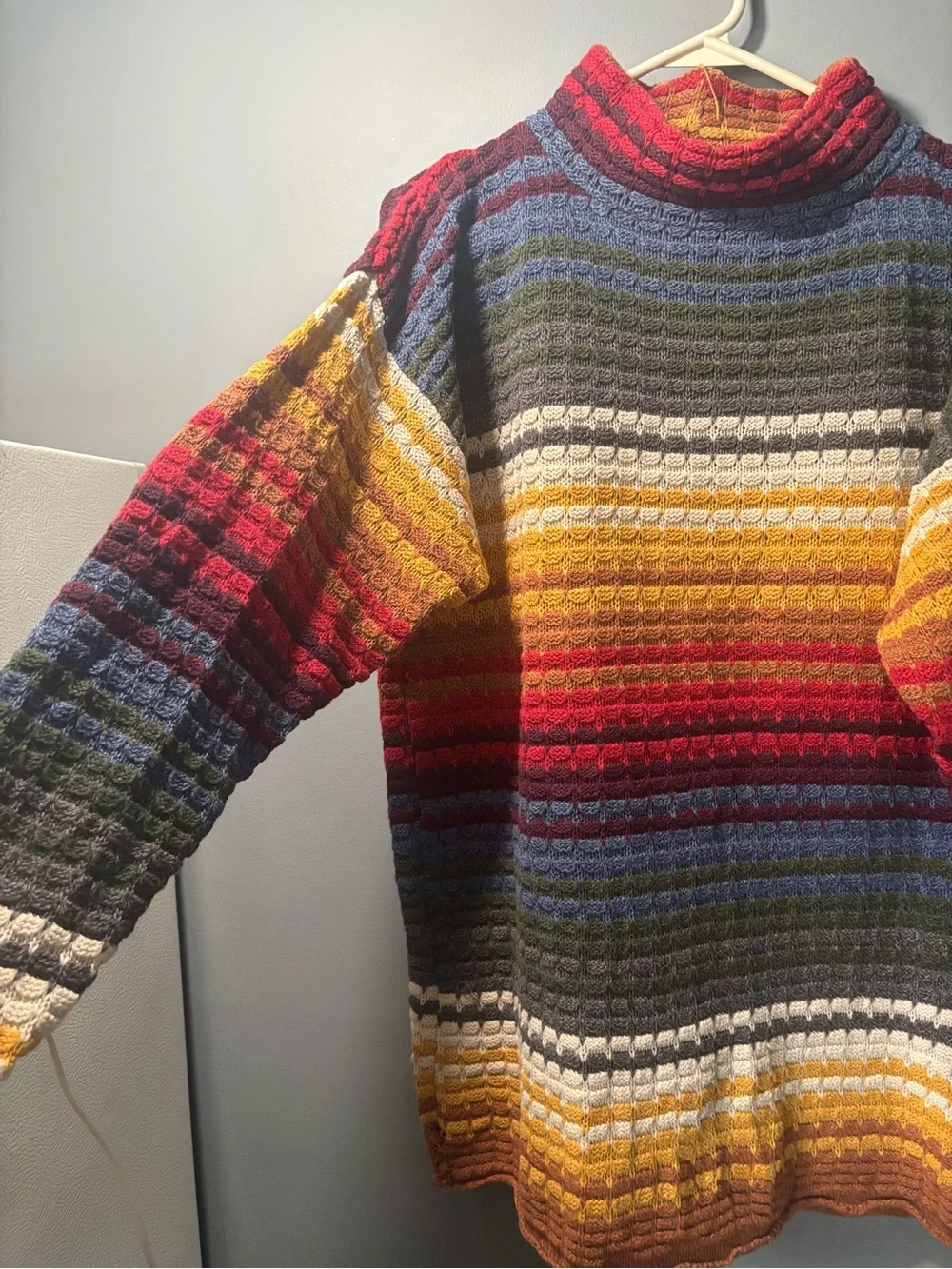 Vintage runway Multicolor Striped Funnel Neck Men's Sweater - Picture 2 of 13